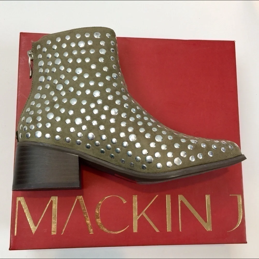 Mackin J Khaki Silver Studded Booties Size 7